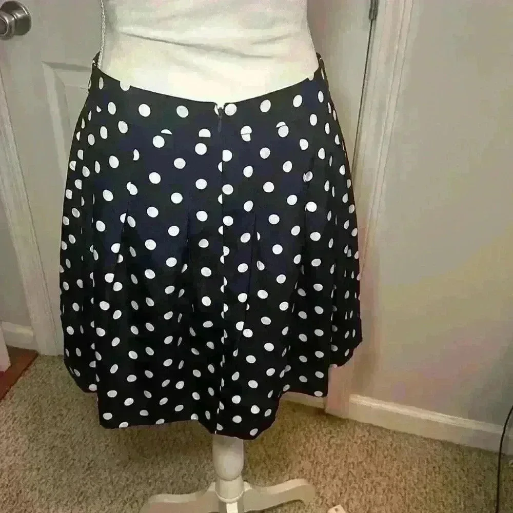 J. Crew Navy/Cream Polka Dot Pleated Midi Skirt. Lined. Women’s Size 2